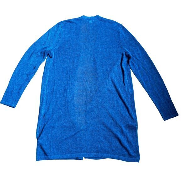 J Jill Sweater Size Small Petite Cardigan Long‎ Open Front Linen Blend Blue - Picture 7 of 8